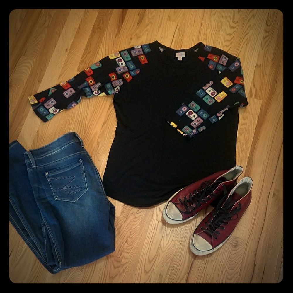 LulaRoe Randy Baseball T-shirt - Cassette Tapes